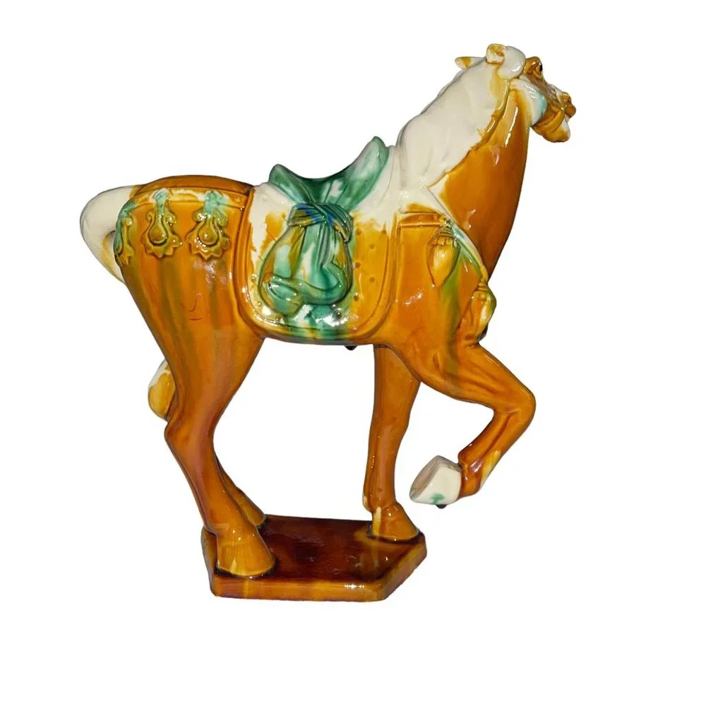 Unbranded Ceramic Horse Trotting Statue Brown Green 13" High Decor Equestrian - Picture 5 of 12